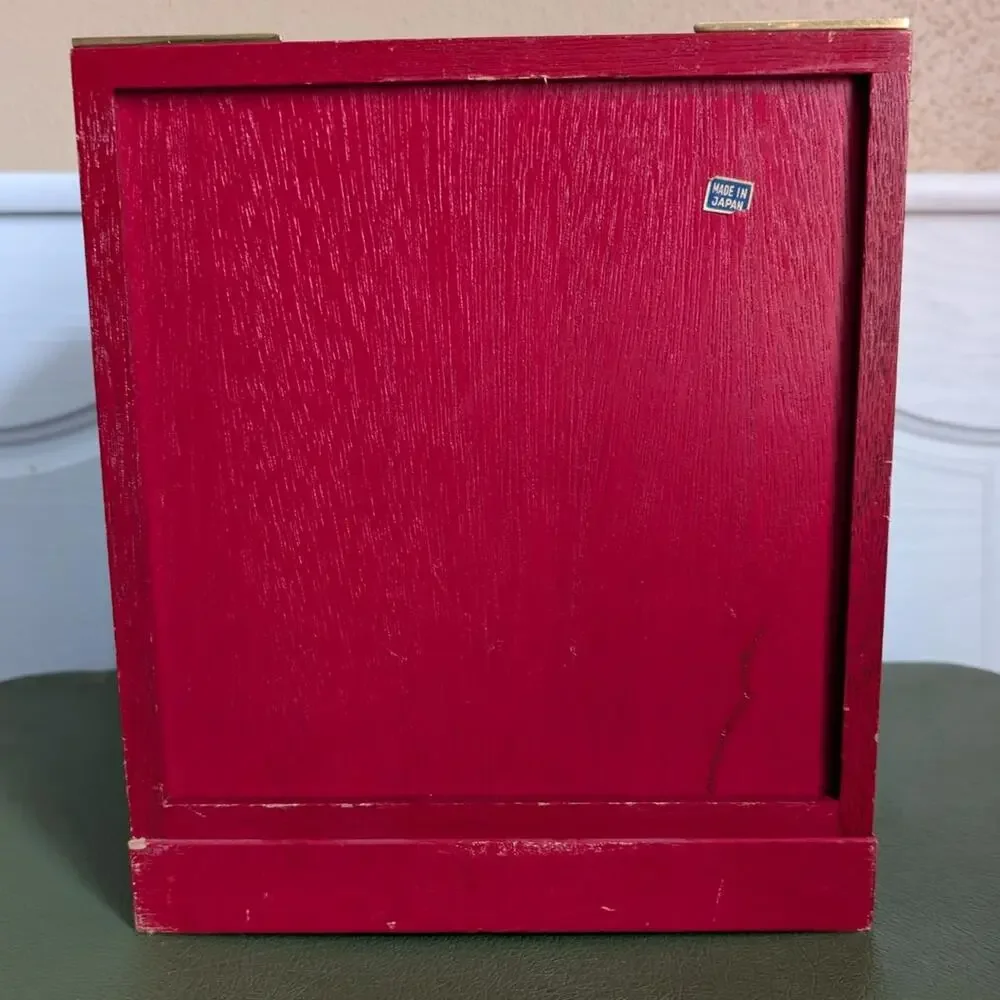 Vintage Japanese Tansu Jewelry Chest Box 4 Lined Drawers Antique Brass Hardware